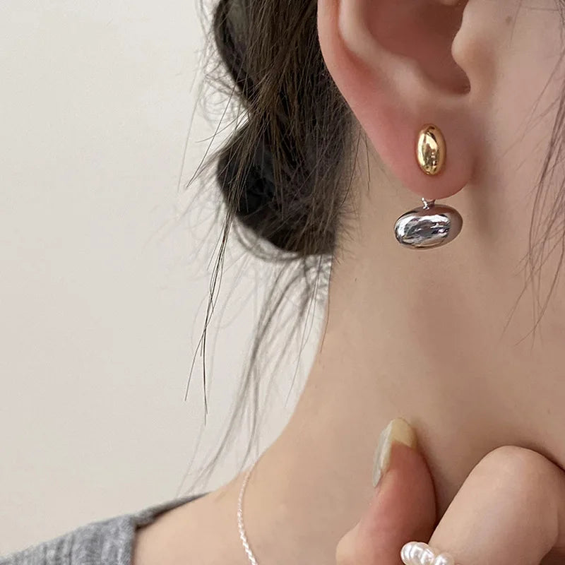 Geometric Oval Metal Stud Earrings for Women Girls - Versatile Party Jewelry