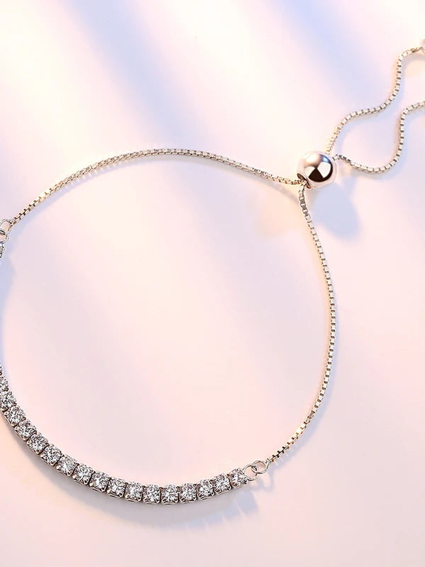 925 Sterling Silver Bracelet for Women Love Elegant Zircon Crystal Chain Engagement Wedding Jewelry