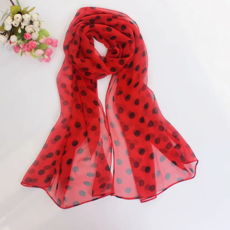 Polka Dot Chiffon Scarf Ladies Summer Neck Wrap Soft Head Covering