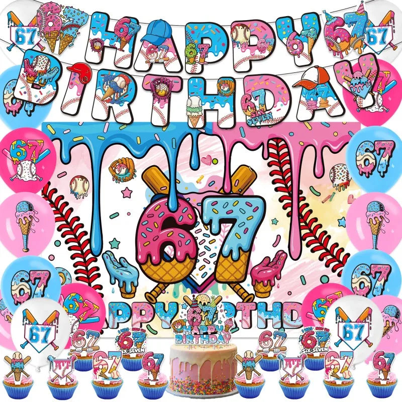 Six-Seven Birthday Party Decorations Balloon Set Banner Cake Topper Party Supplies