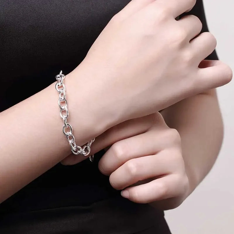 925 Sterling Silver Chain Bracelet with Buckle for Women - Elegant Jewelry Gift
