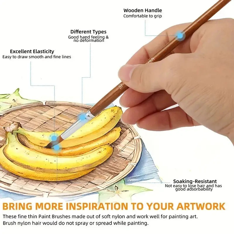 12-Piece Artist Paint Brush Set - Versatile Watercolor, Acrylic, Oil & Gouache Brushes