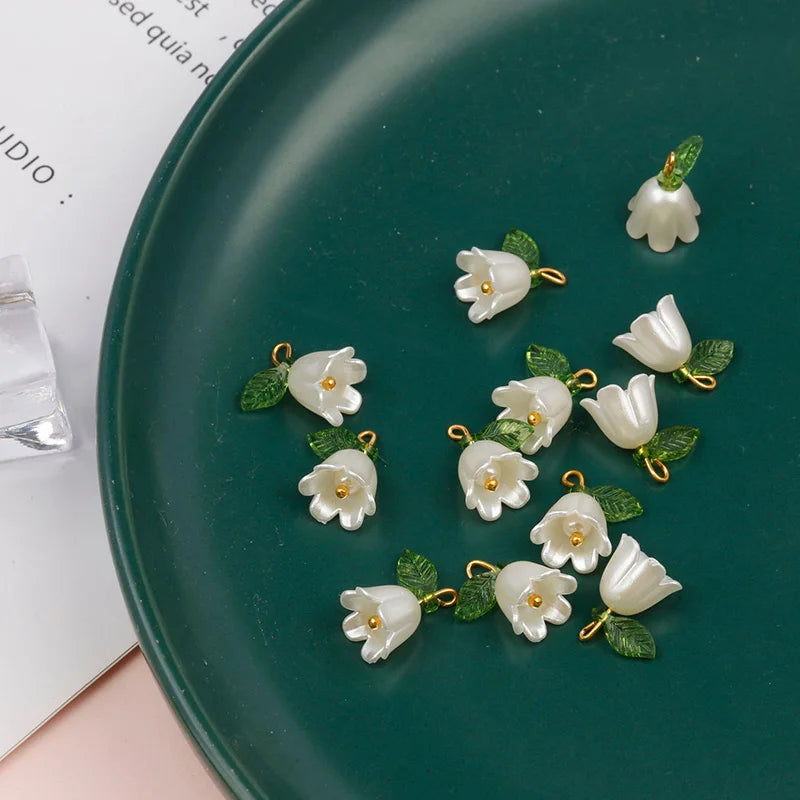 DIY Jewelry Making Pearl Bell Orchid Pendants with Leaf Flower Charms - Multiple Colors
