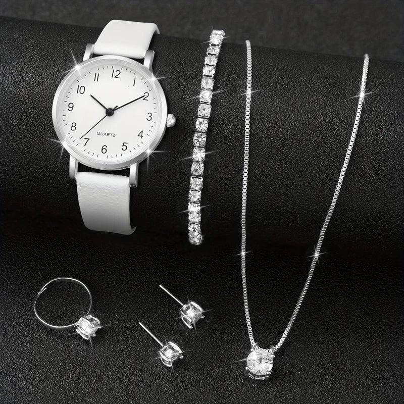 Fashion Women's Quartz Watch with Leather Strap and Diamond Accents - Multiple Colors