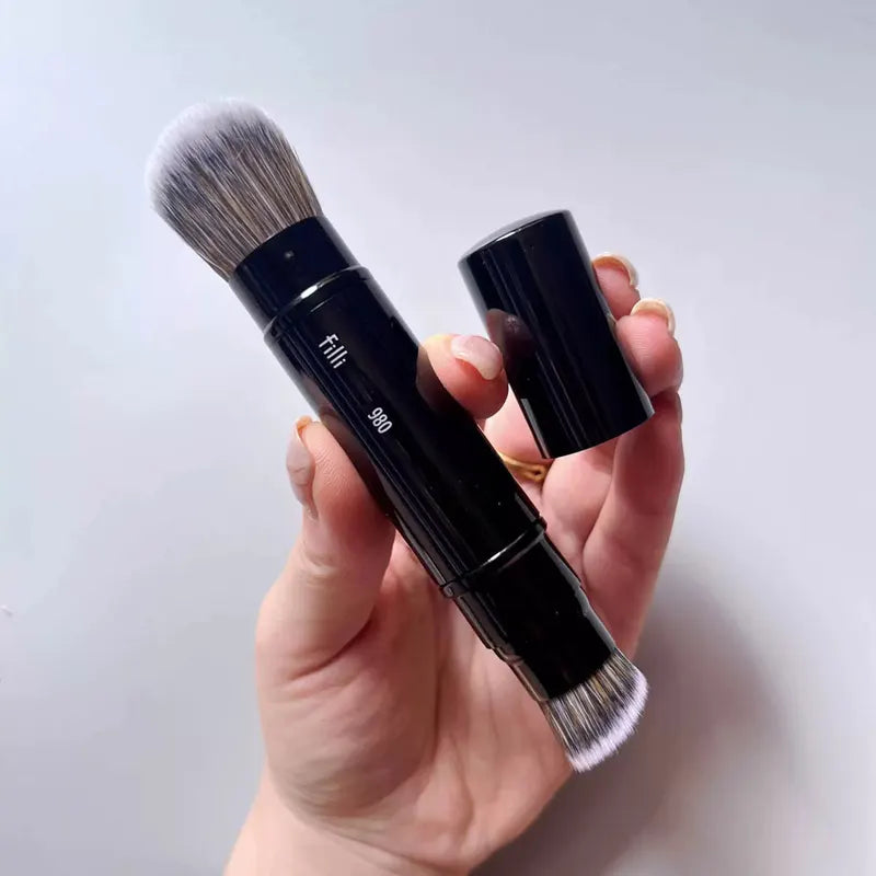 Portable Dual-Ended Foundation Makeup Brush - Travel Size Angled Powder & Liquid Brush