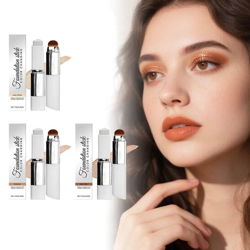 Temperature Changing Foundation Stick with Built-in Brush Waterproof Long-Lasting Face Makeup