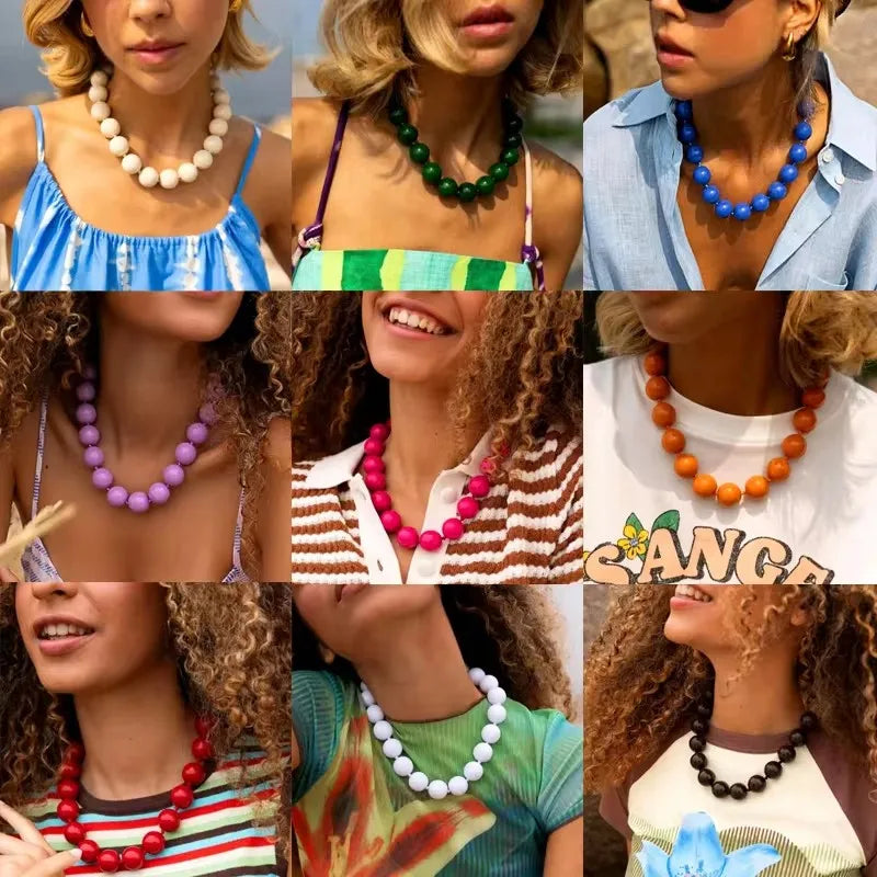 Colorful Bead Choker Necklace for Women Punk Resin Jewelry Gift Wholesale