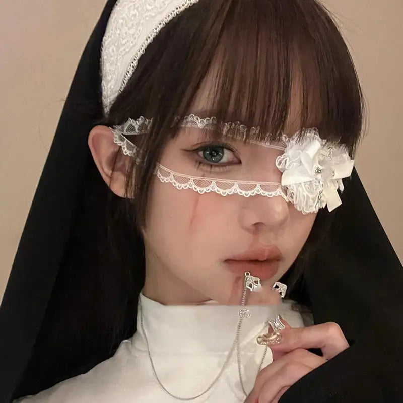 Gothic Cross Eye Mask Women Halloween Cosplay Lace Eyewear Accessory