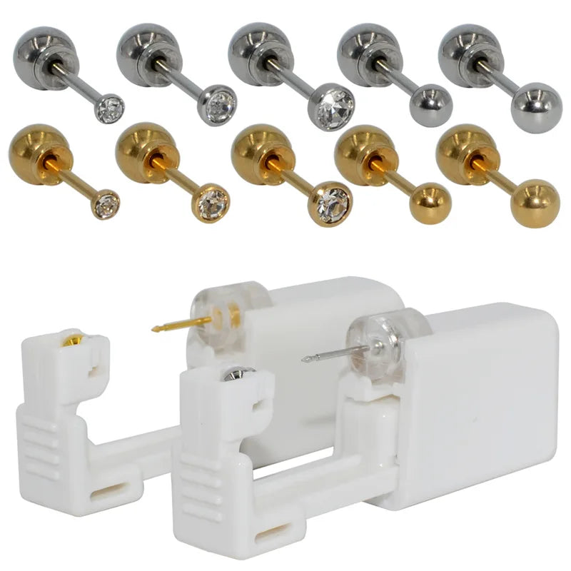 Disposable Surgical Steel Ear Piercing Stud Set with Safe Ball Buckle - Body Jewelry