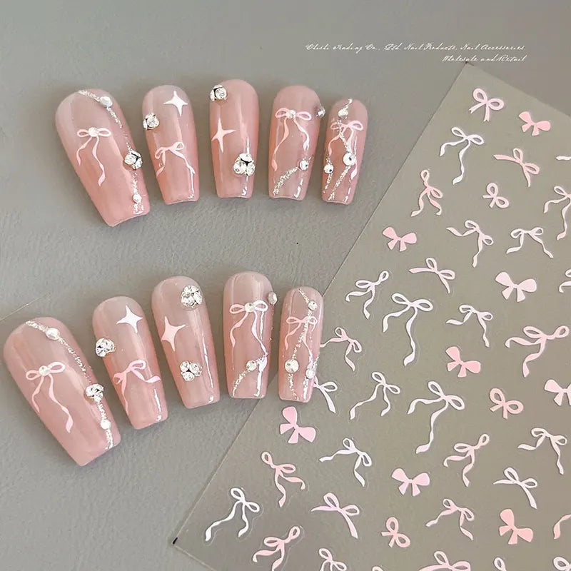 Cute 5D Bow Nail Stickers Set - Self-Adhesive Nail Art Decals for DIY Manicure