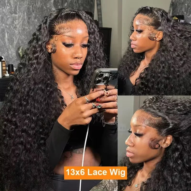 Deep Wave Human Hair Wigs 40 Inch Long HD Lace Frontal Voluminous Tangle-Free