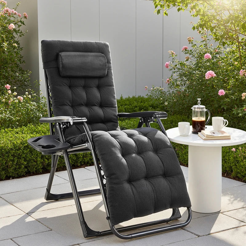 Portable Zero Gravity Recliner Lounge Chair with Cup Holder & Removable Cushion