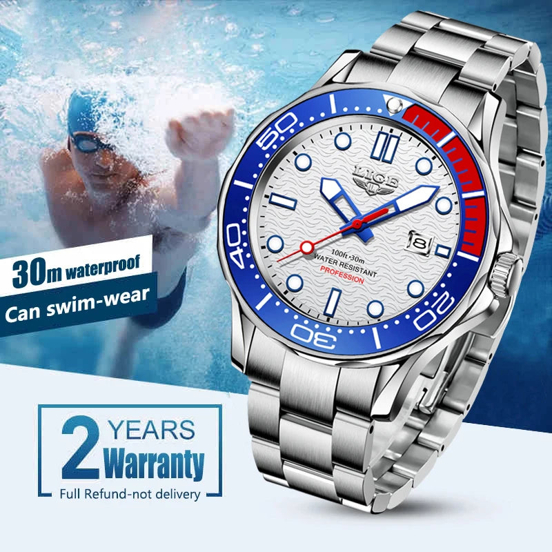 Luxury Men's Dive Watch Waterproof Sport Quartz Watch with Date and Luminous Dial