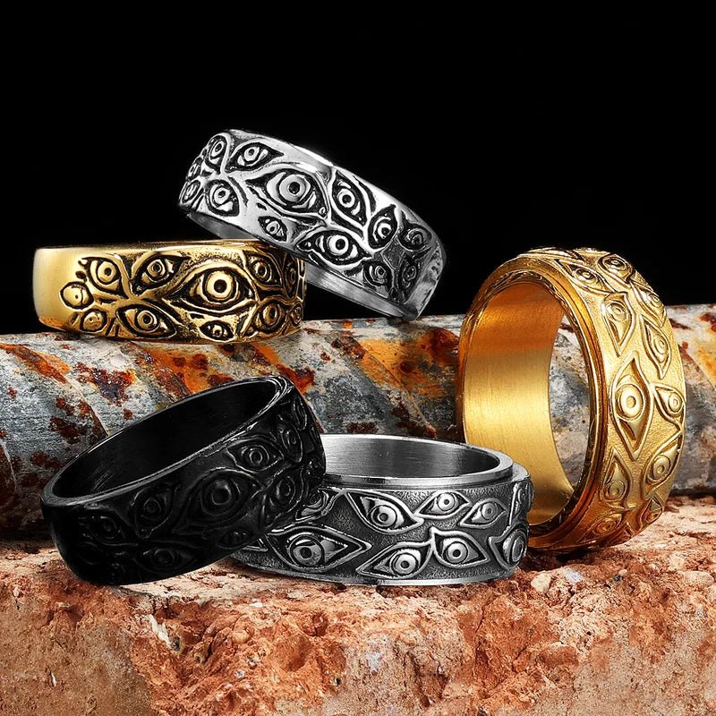Men Punk Rock Stainless Steel Devil Multi Eyes Ring with Color Options and Sizes