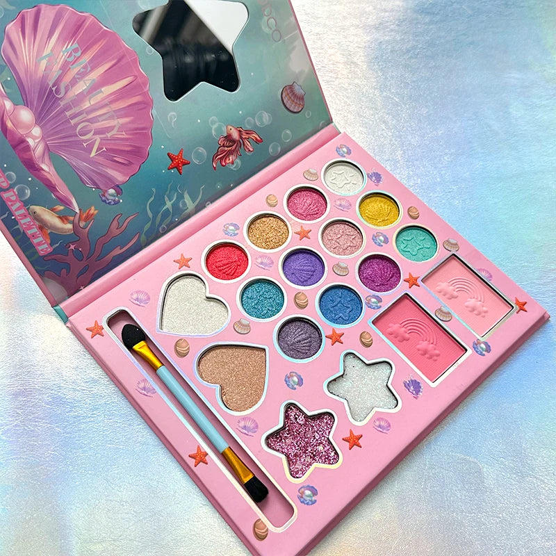 Kids Makeup Set 18 Colors, Glitter & Matte Effects, Non-Toxic & Washable