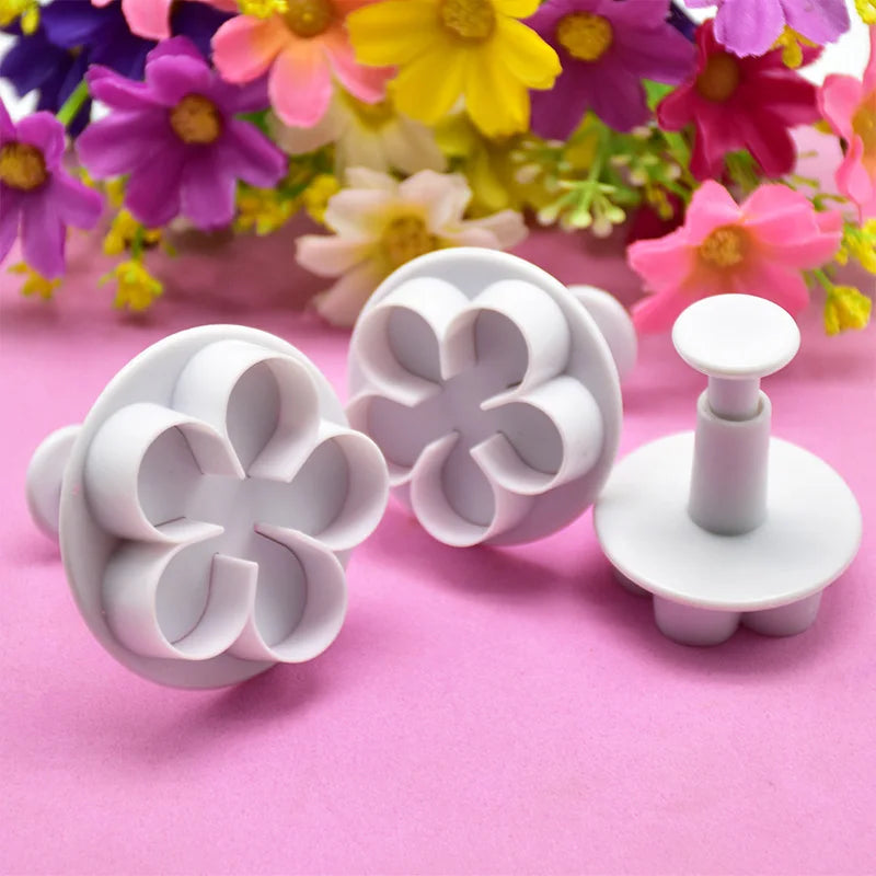 3-Pack Flower Plunger Cookie Cutters for Cake Decorating & Fondant