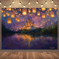 Princess Castle Yard Decoration with Glittering Lanterns and Flag Background - Festival & Party Decor
