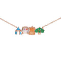 Colorful Zircon Pendant Necklace for Girls - Amusement Park Castle & Vegetable Charm Jewelry Gift