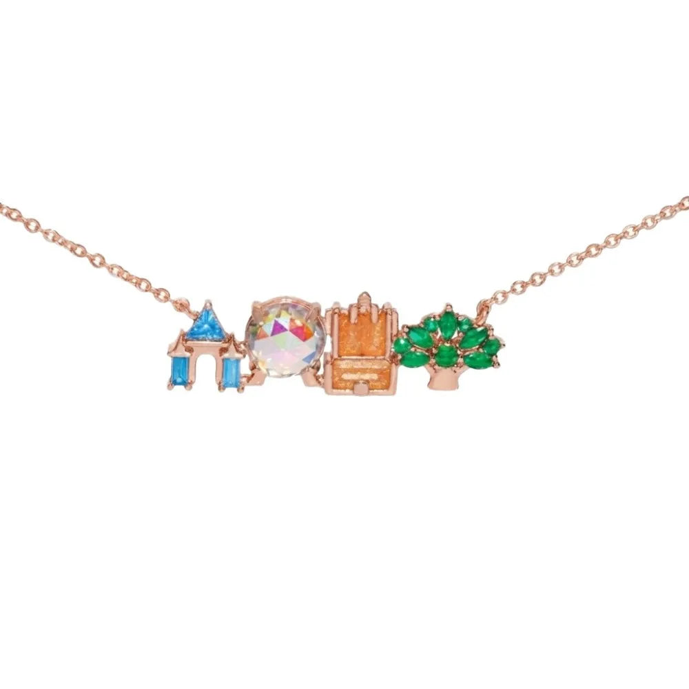 Colorful Zircon Pendant Necklace for Girls - Amusement Park Castle & Vegetable Charm Jewelry Gift