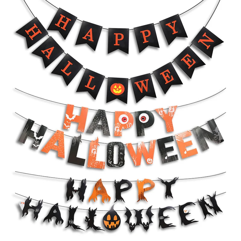 Halloween Paper Banner Hanging Garland Party Decorations - Spooky Festive Props