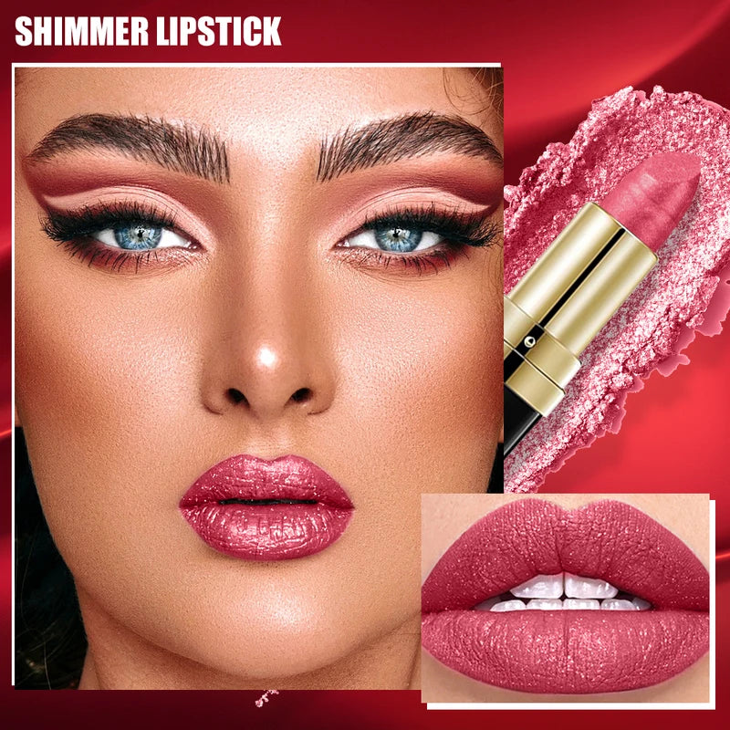 10 Color Glitter Lipstick & Lip Gloss Set - Waterproof Long Lasting Shimmer Pearlescent Lip Makeup