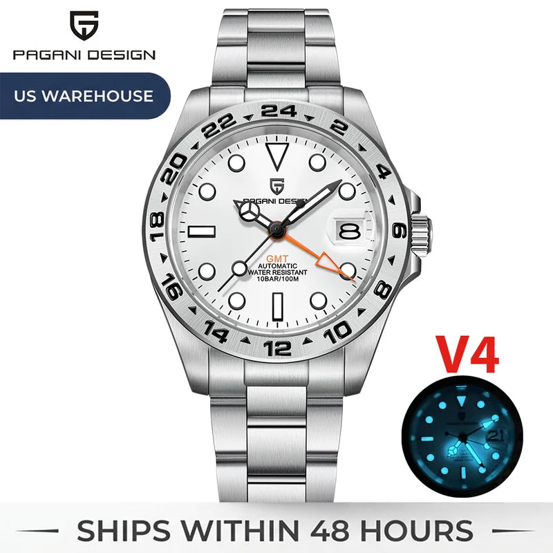 Men's Automatic GMT Watch 40mm Stainless Steel Waterproof Sapphire Crystal