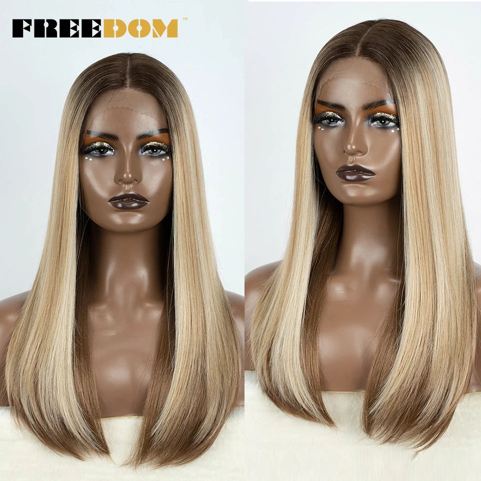 Synthetic Lace Front Wigs for Women 22 Inch Straight Bob Ombre Hair