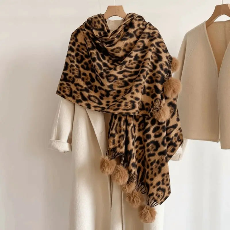 Double Sided Fleece Leopard Print Scarf - Cozy Winter Wrap for Women