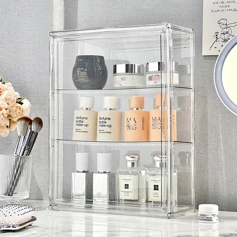 Acrylic Makeup Organizer Dustproof Storage Box with Display Case