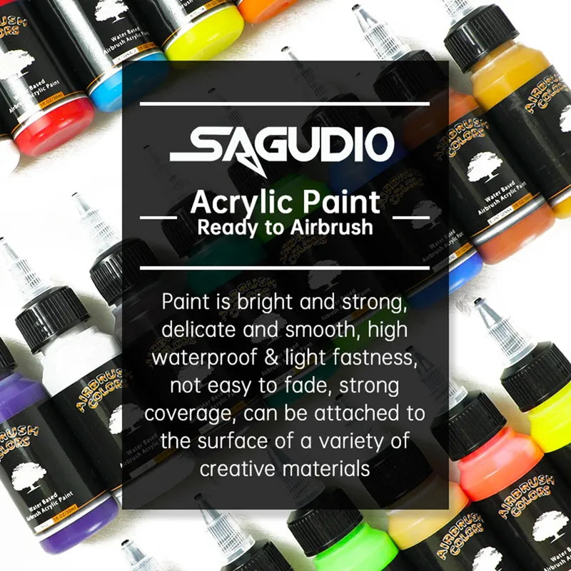 Water-Based Acrylic Airbrush Paint Set - 24 Matte Colors for Artists & Hobbyists