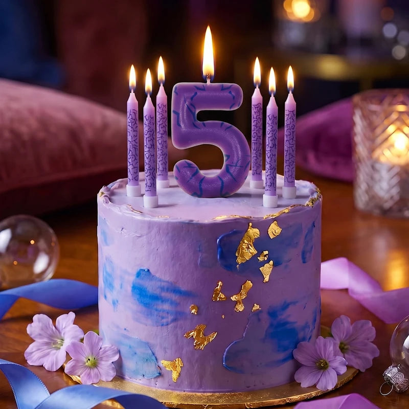 7-Piece Purple Disco Themed Birthday Candle Set for Cake Decorations