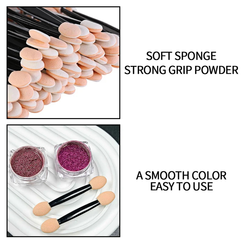 50Pcs Nail Powder Brushes Double Sided Applicator Makeup Tools