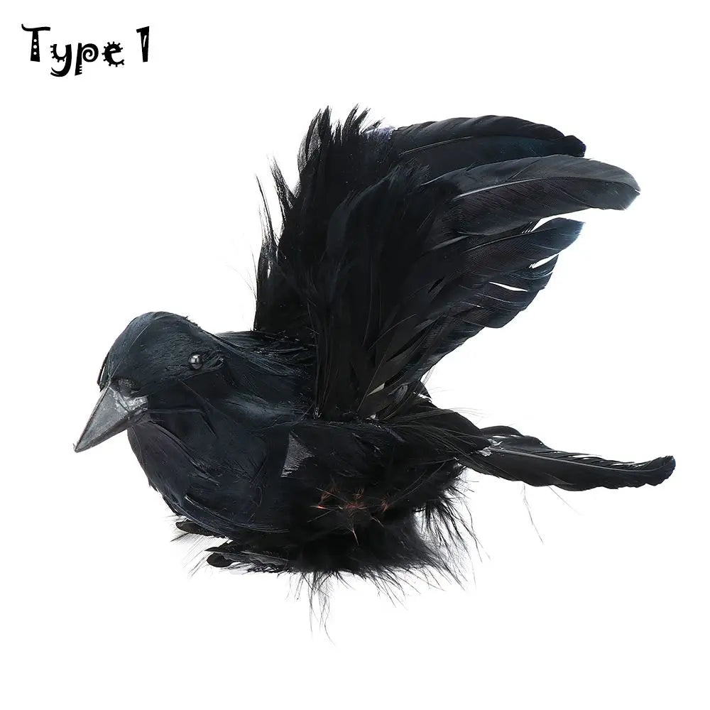 Lifelike Artificial Raven Halloween Decoration Feathered Bird Model Haunted House Decor