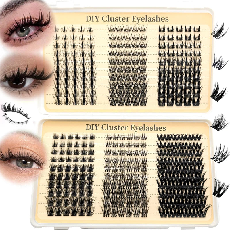 False Eyelash Clusters 5D Volume D Curl Spikes & Bottom Lash Attachments