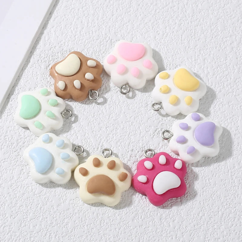 10Pcs Cartoon Animal Paw Pendant Charms Resin Jewelry Making Supplies