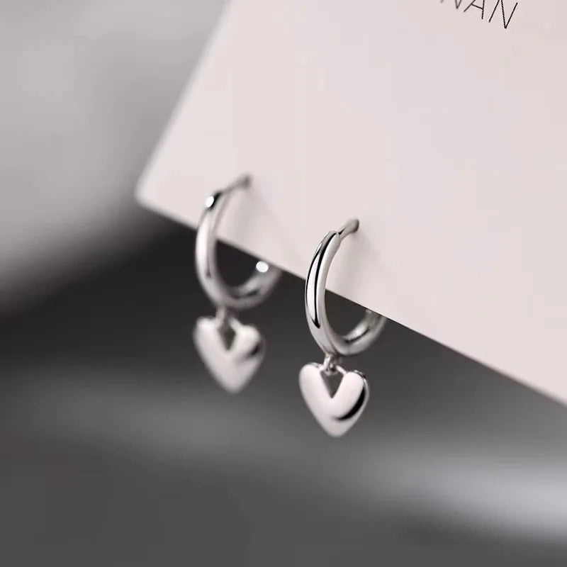 925 Sterling Silver Heart Pendant Hoop Earrings for Women Minimalist Jewelry