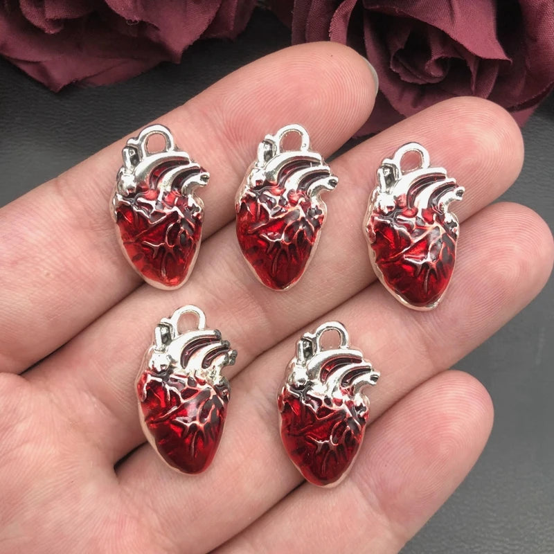 Human Heart Anatomical Charms Set for Jewelry Making - 5pcs Science Pendant