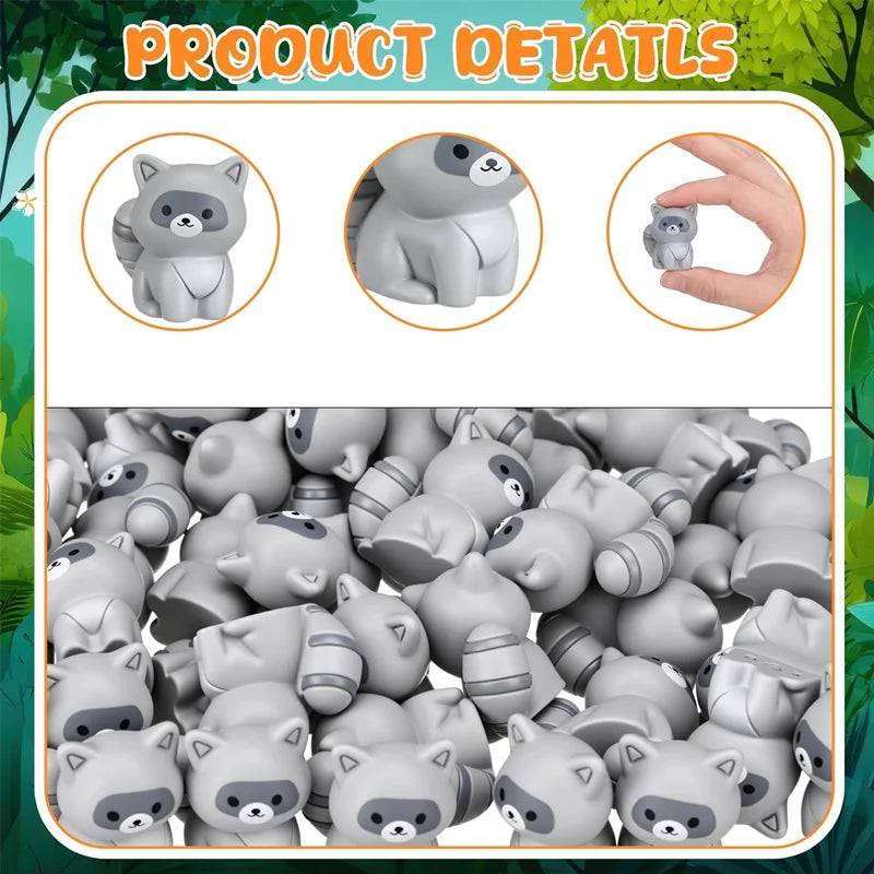 Mini Raccoon Resin Figurines Set - Small Animal Ornaments for Micro Landscape Decor