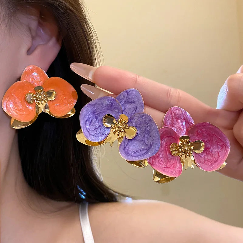 Multicolor Large Dripping Oil Orchid Flower Bangles - Statement Unisex Jewelry