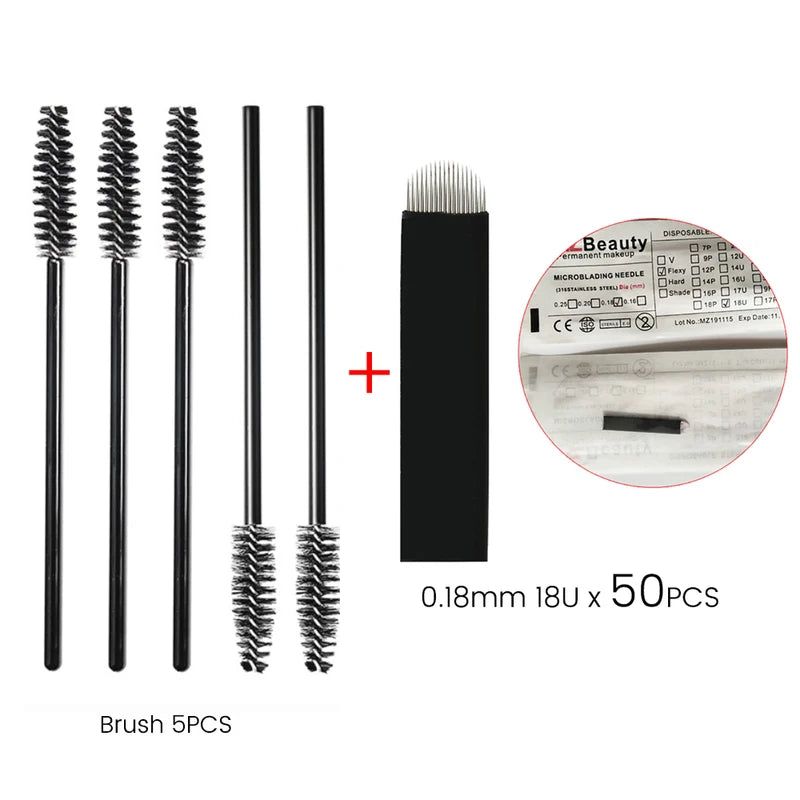 Disposable Microblading Eyelash Brush Kit with 0.18mm Needles & Blades