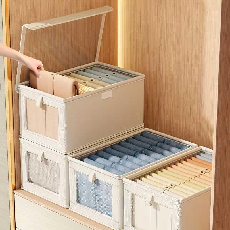 Large Foldable Canvas Storage Box with Clear Window - Space-Saving Closet Organizer
