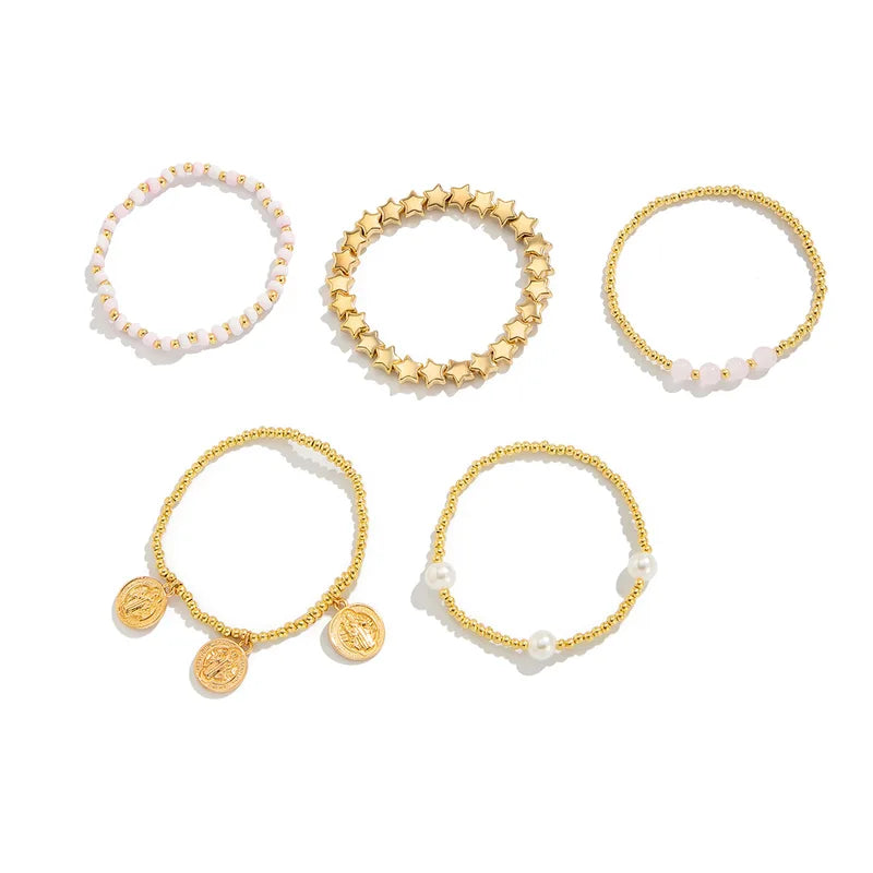 Retro Multi-Layer Star Pendant Bracelet with Beaded Elastic Thread
