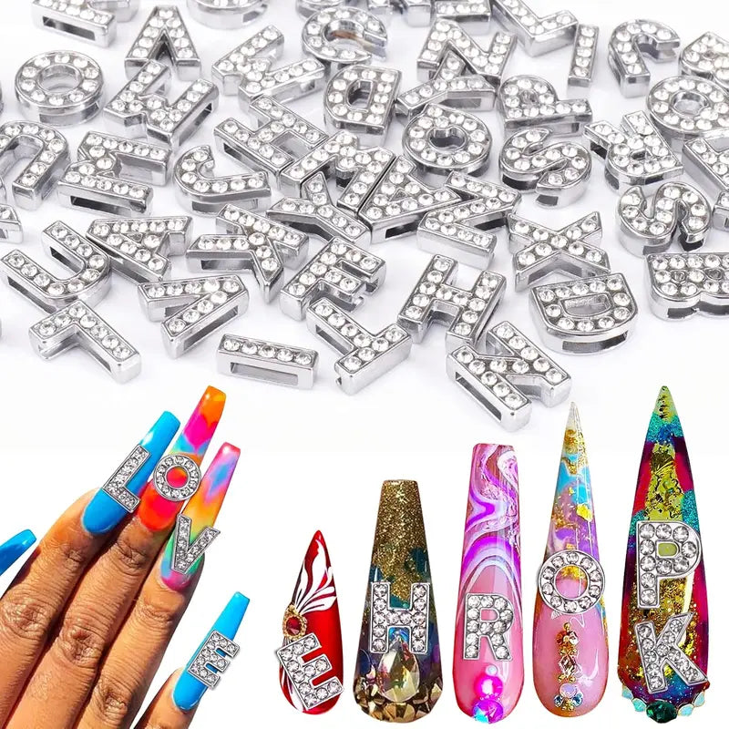 DIY Alphabet Nail Art Charms 26-Piece Silver Alloy Letter Decorations for Creative Nail Designs