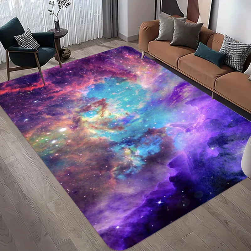 Large Cosmic Nebula Area Rug - Non-Slip Starry Night Floor Mat for Living Room & Bedroom