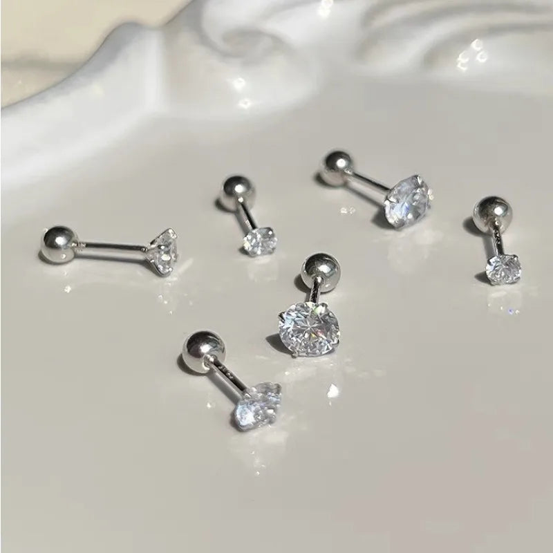 3 Pairs Zirconia Stud Earrings for Women - Classic Round Jewelry, Stainless Steel
