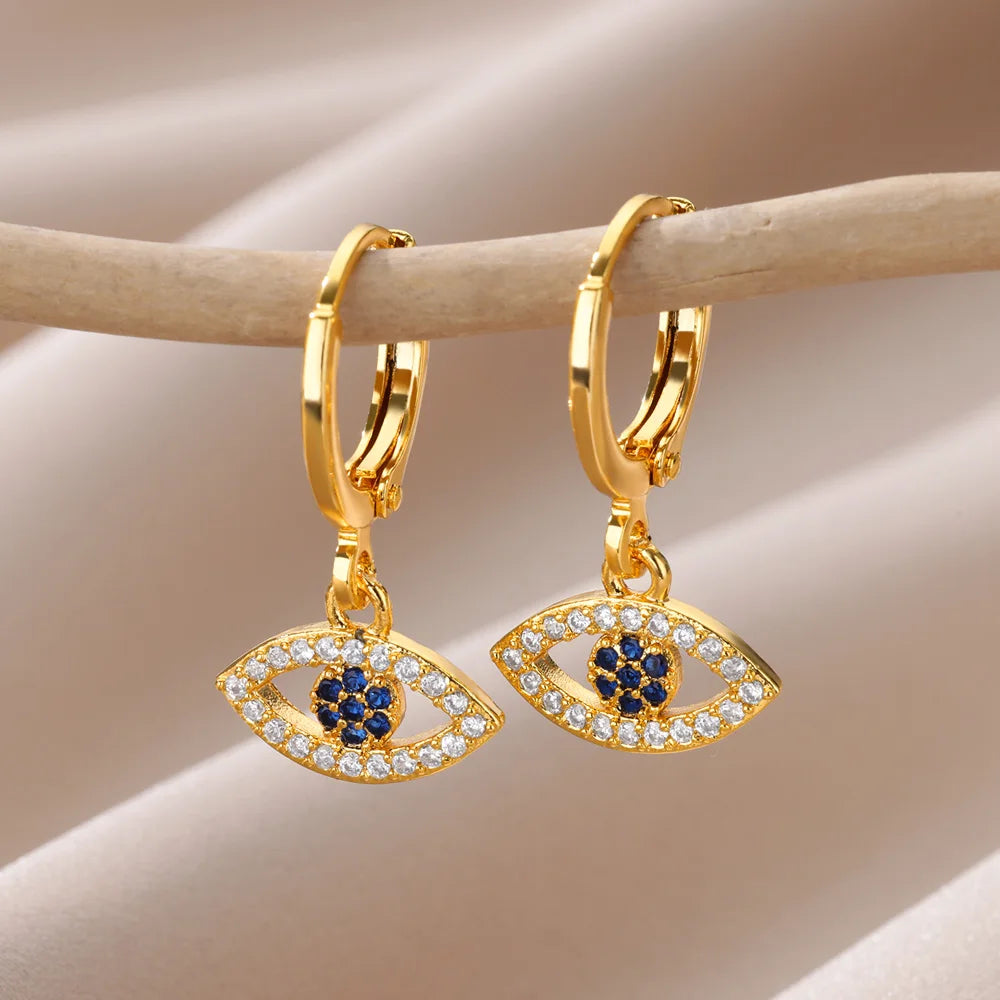 Evil Eye Drop Earrings for Women Gold Stainless Steel Vintage Jewelry Gift