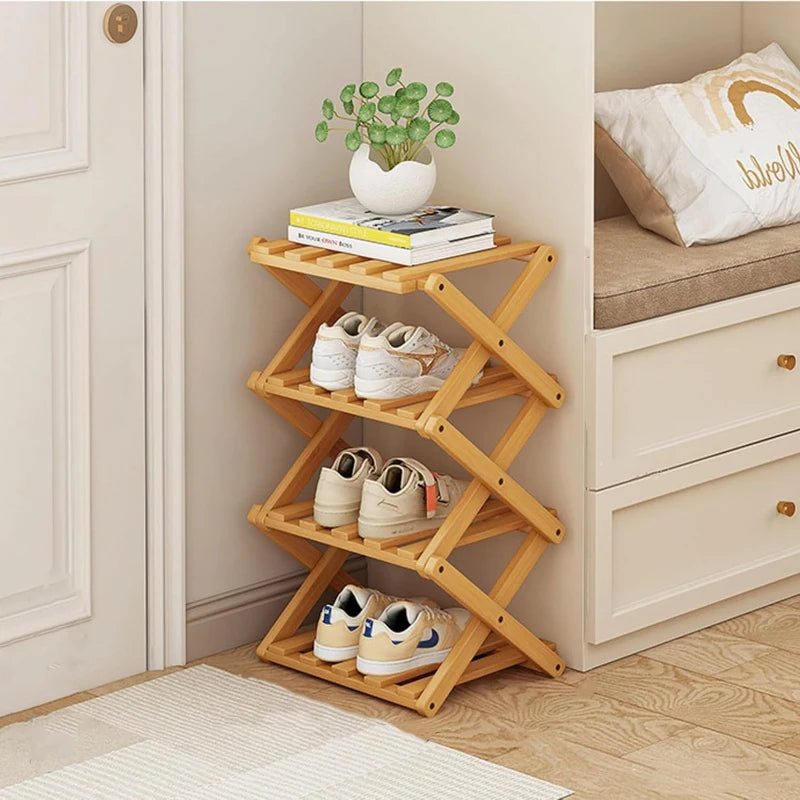 Foldable Bamboo Shoe Rack - Multi-Tier Space Saver for Entryway Storage