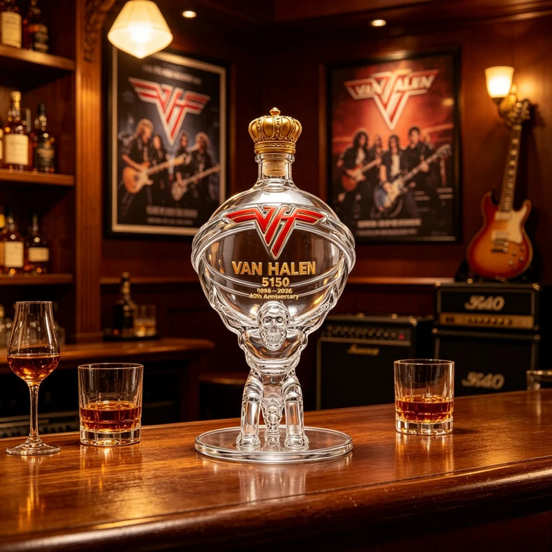 Van Halen 40th Anniversary Whiskey Decanter - Atlas Man Glass Liquor Bottle