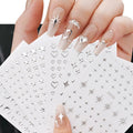 Silver Metallic Nail Stickers Set - 6 Sheets 3D Star Heart Chain Decals