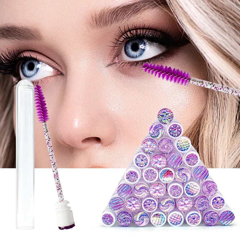 Disposable Eyelash Brush Set with Storage Tube - Reusable Mascara Wands & Lash Spoolies